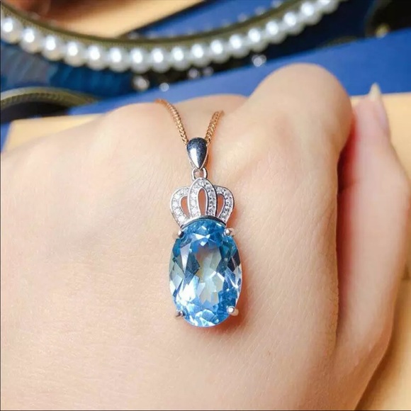 New Two Tone Beautiful Crown Aquamarine Necklace - Picture 2 of 4